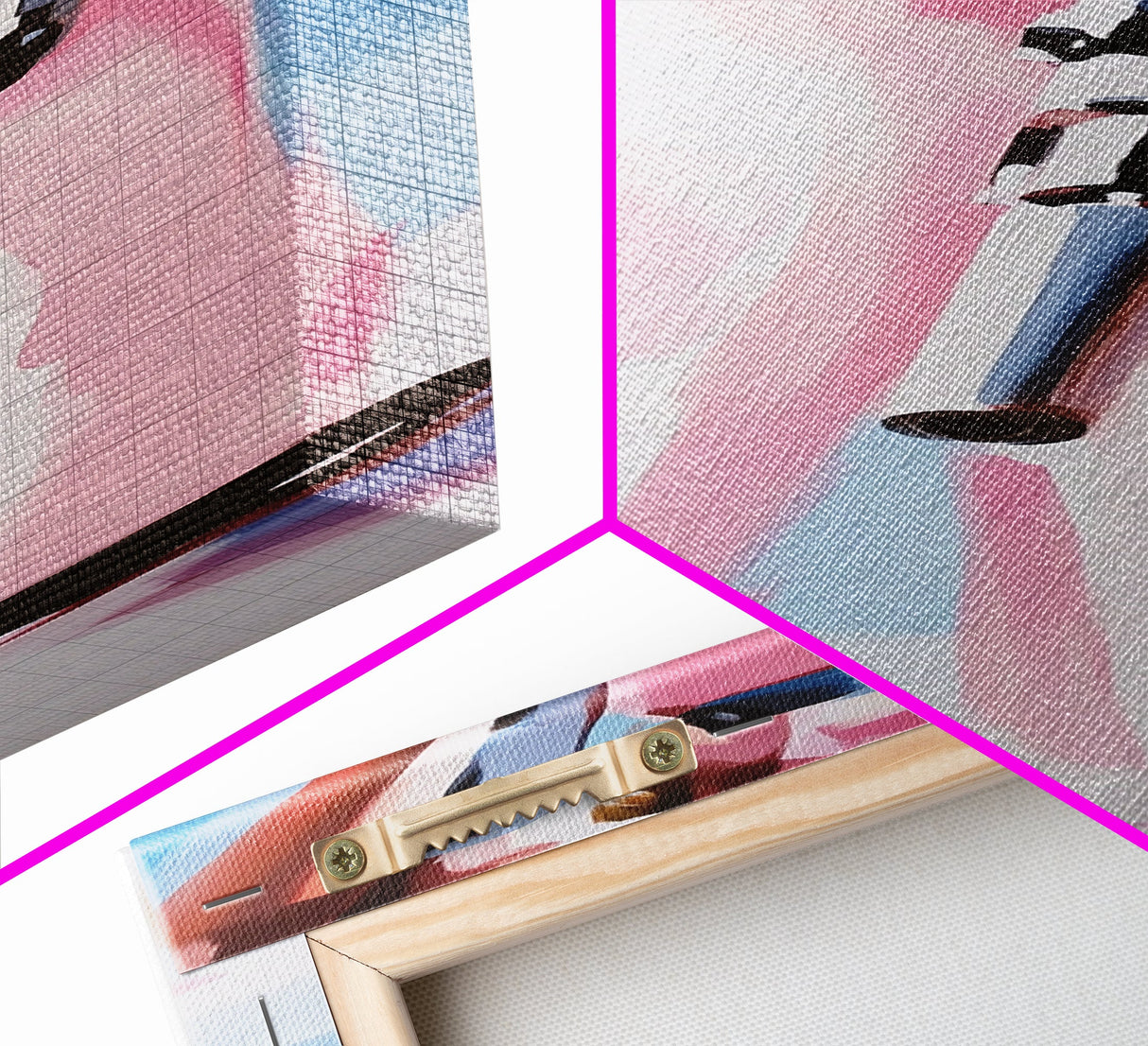 Western Girl, Cowboy, Vintage Style, Modern, Pink, Blue, Fashion Art, Feminine, Boho, Living Room, Framed Canvas Print