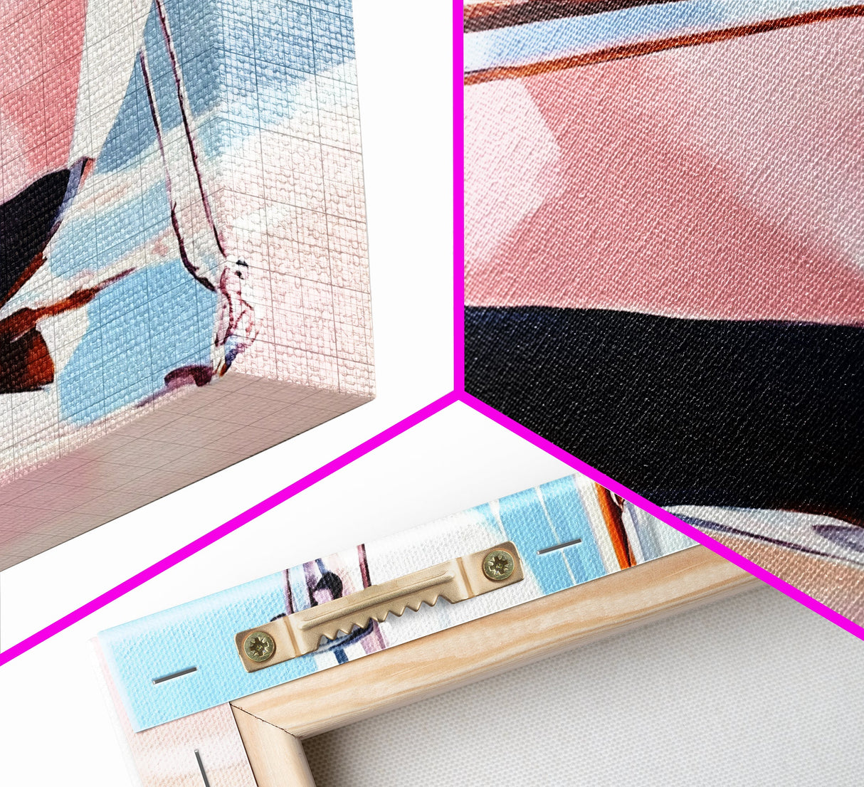 Sailboat Painting, Nautical Wall Art, Coastal Living Decor, Soft Pastel Blue and Pink, Ocean Scene, Beach House Aesthetic, Framed Canvas Print