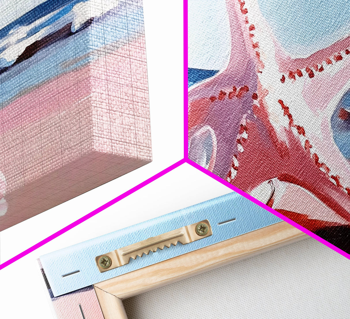 Starfish on Beach, Coastal Wall Art, Ocean Inspired Decor, Nautical Framed Canvas Print, Blue and Pink Summer Vibes Artwork