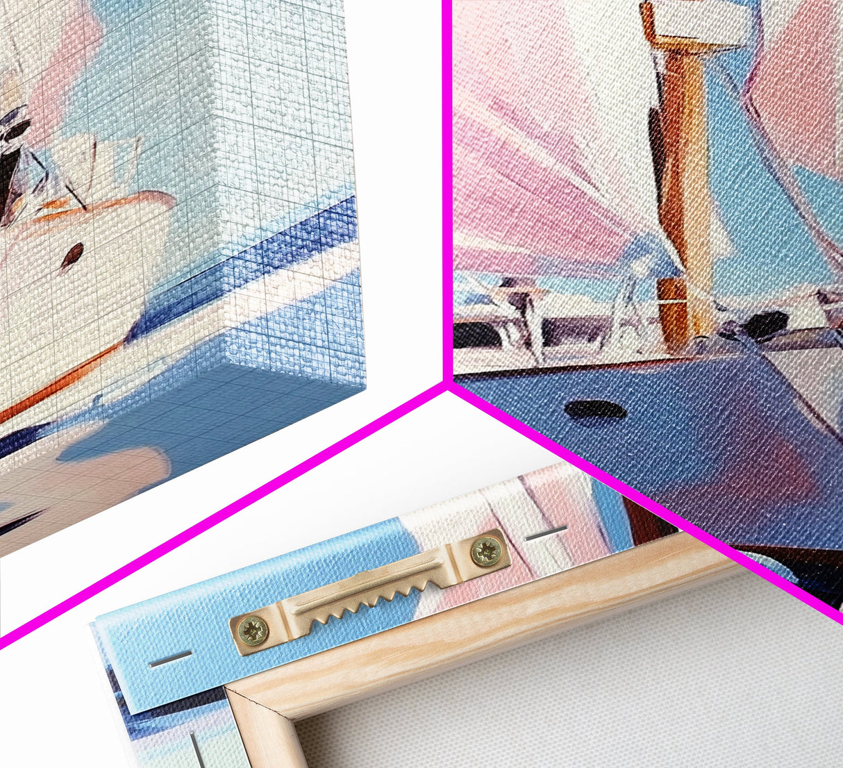 Sailboat, Nautical Decor, Ocean Theme, Maritime Art, Coastal Wall Art, Blue and Pink, Travel Inspired, Framed Canvas Print, Living Room