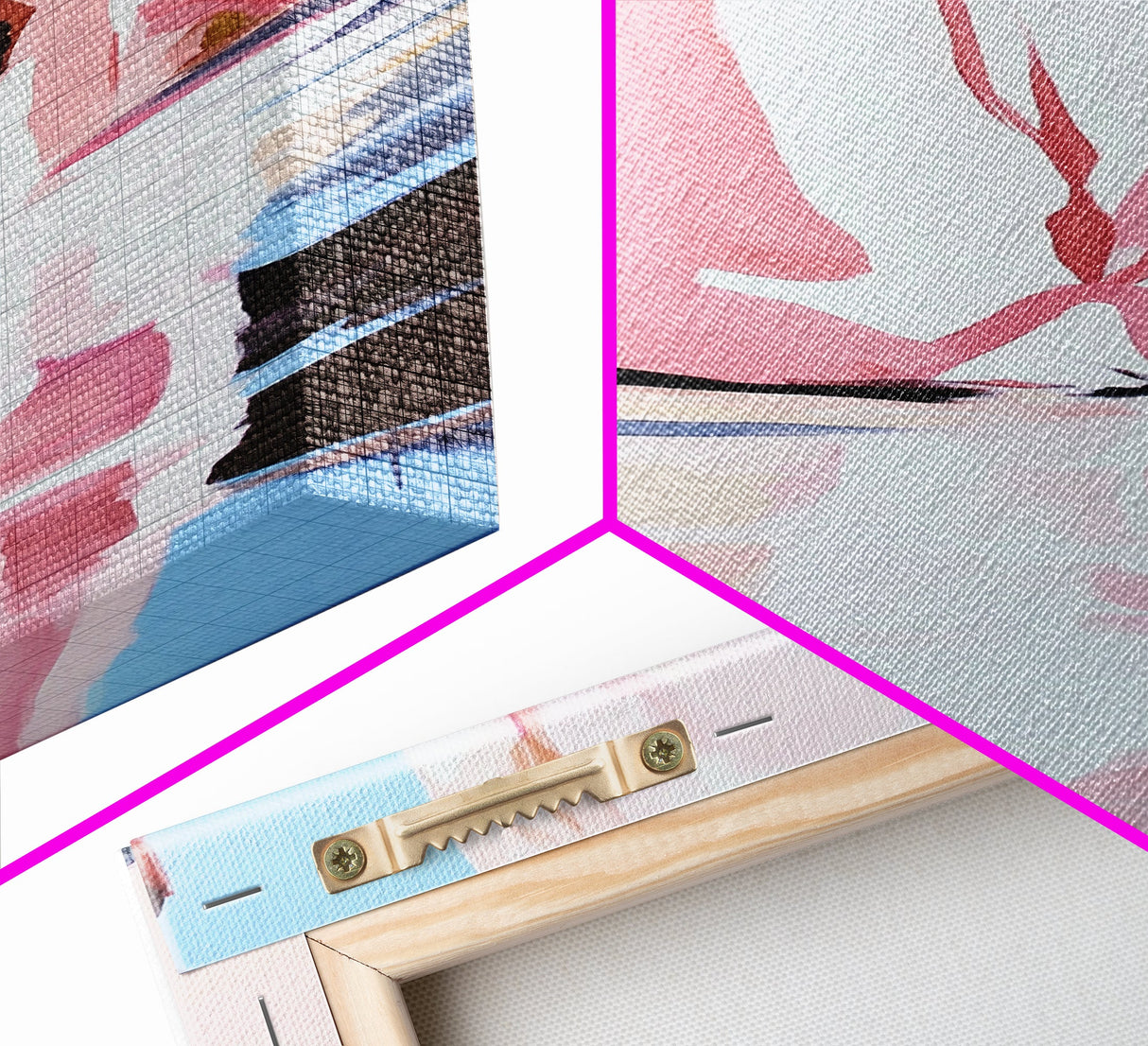 Cliffside Reflection, Coastal Wall Art, Beach House Decor, Blue and Pink Minimalist, Living Room Art, Framed Canvas Print