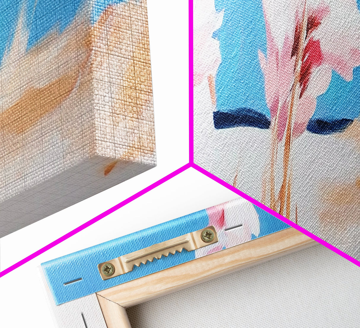 Woman Beach, Pastel Flowers, Feminine Art, Ocean View, Dreamy Coastal Decor, Framed Canvas Print, Bedroom Wall Art, Soft Aesthetic Art