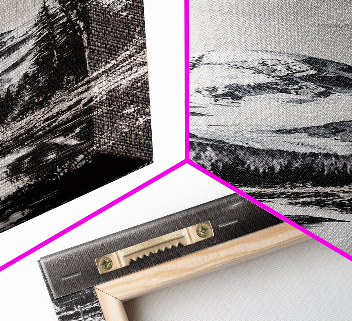 Snowy Peak, Mountain Reflection, Black White Nature, Adventure Landscape, Cabin Decor, Hiking Art, Framed Canvas Print