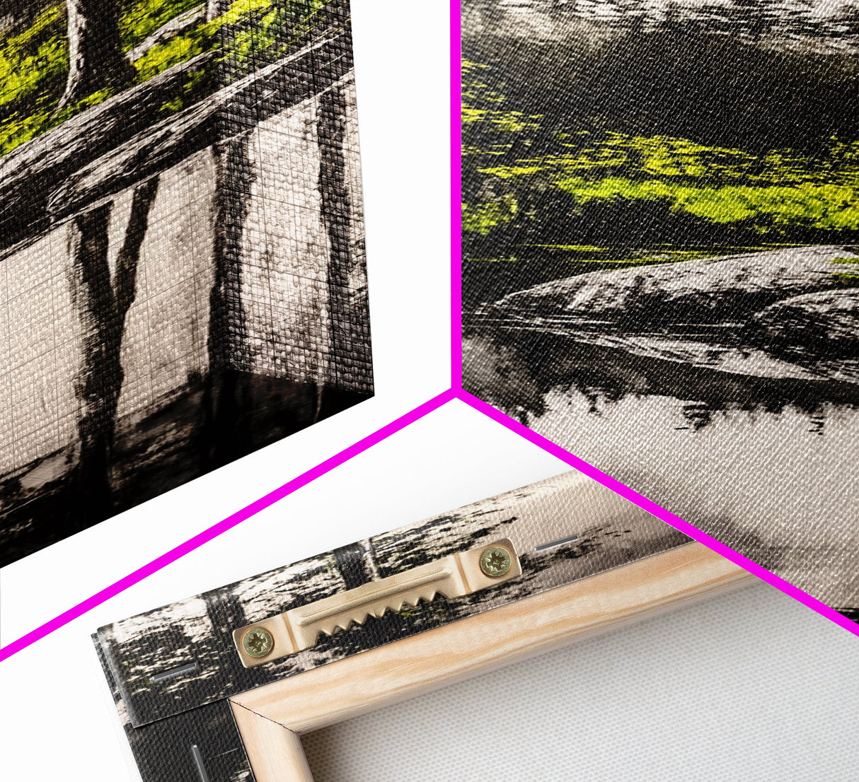 Tranquil River, Black White Nature, Reflective Water Scene, Forest Wall Decor, Rustic Landscape, Living Room Art, Framed Canvas Print