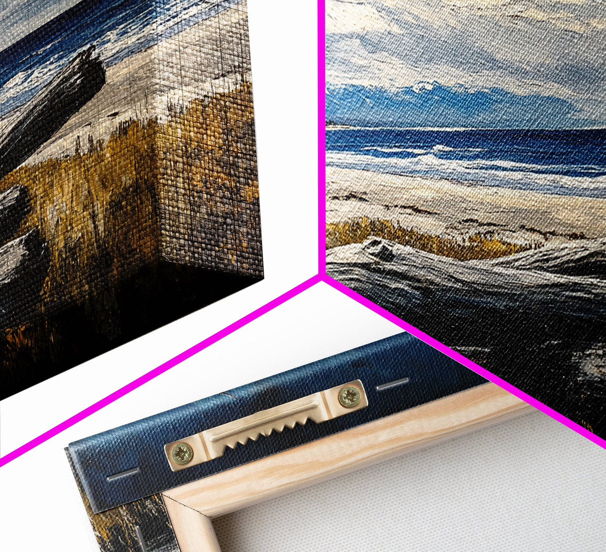 Seaside View, Dramatic Sky, Coastal Landscape, Nature Painting, Deep Blue Tones, Framed Canvas Print, Beach House Decor, Living Room Art