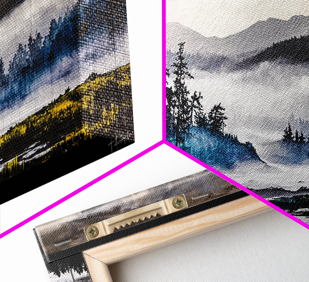 Misty Forest, Foggy Mountains, Tranquil Nature, Framed Canvas Print, Nordic Wall Art, Living Room Decor, Large Landscape, Moody Home Art