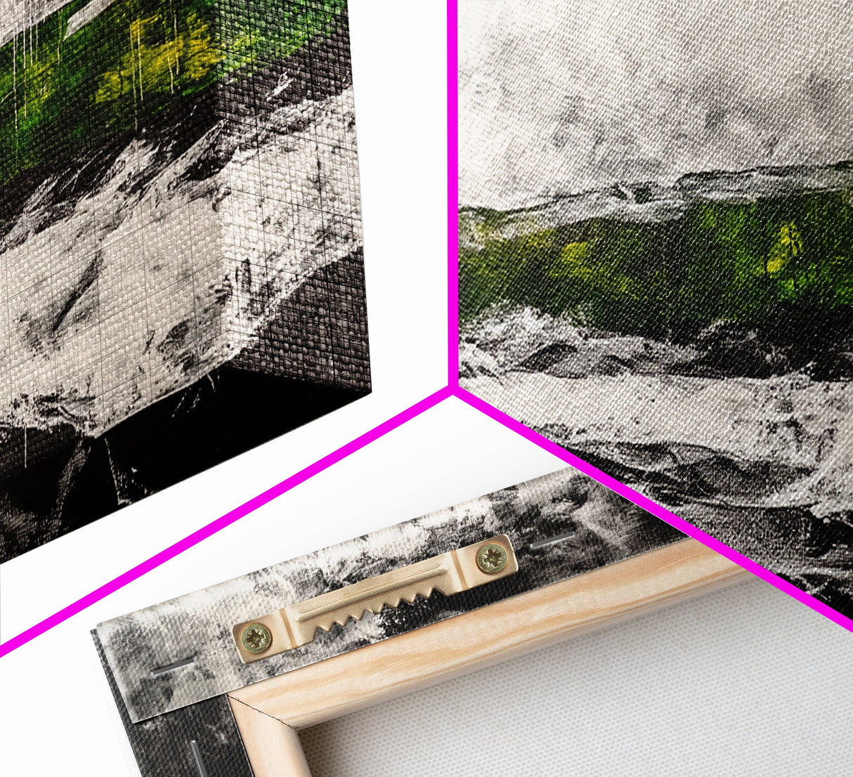 Abstract Expressionism, Black White Green, Dramatic Landscape, Framed Canvas Print, Modern Wall Art, Statement Artwork, Living Room Decor