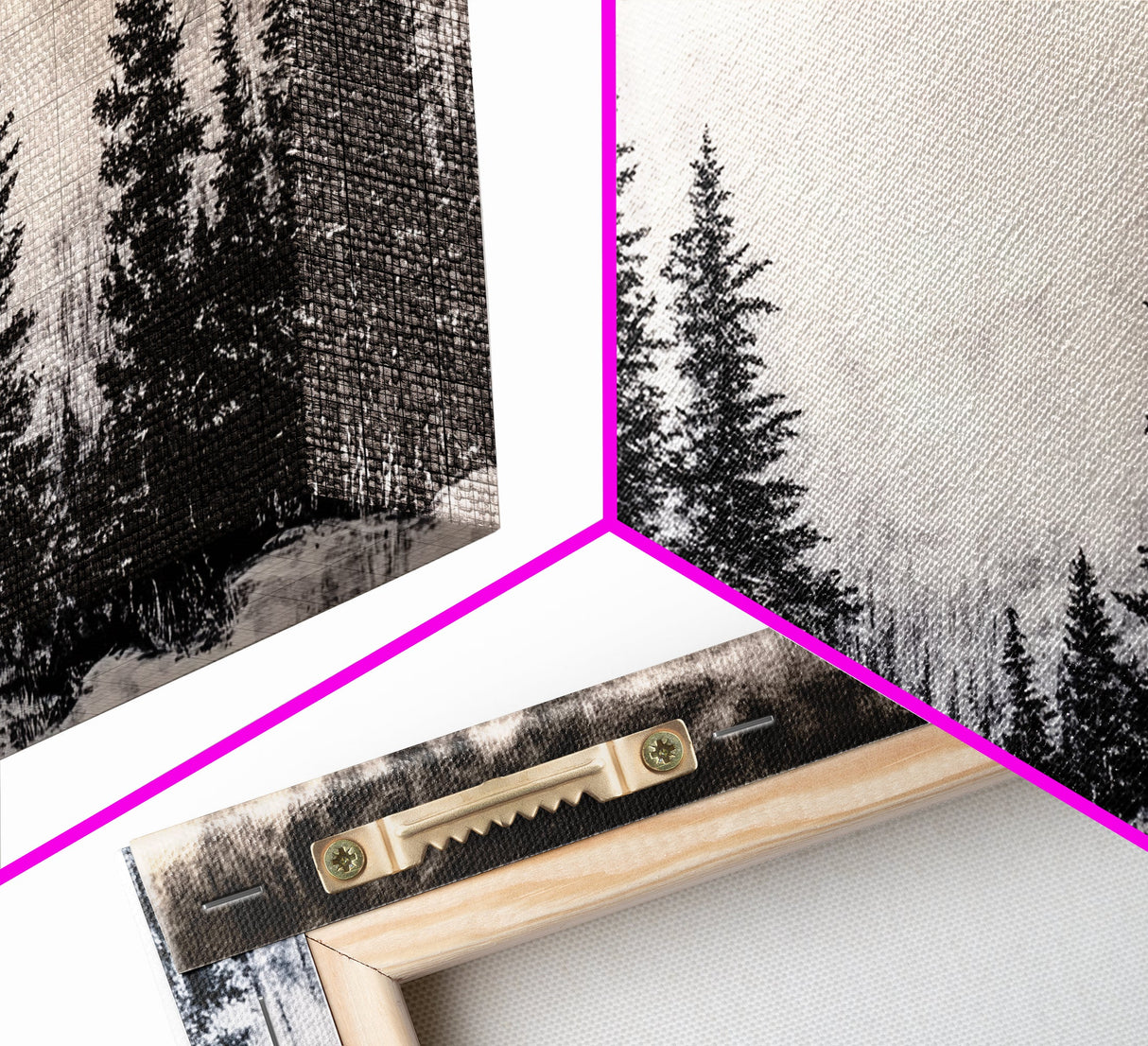 Pine Trees, Fog, Winter, Black and White, Framed Canvas Print, Mountain Art, Rustic Cabin Decor, Christmas Gift, Minimalist Home Wall Art