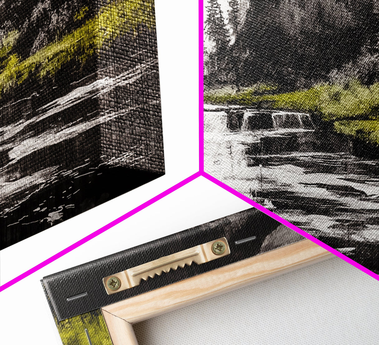 Forest Waterfall, Black and White Landscape, Nature Wall Art, Rustic Lodge Decor, Cabin Home Art, Peaceful River Scene, Canvas Print