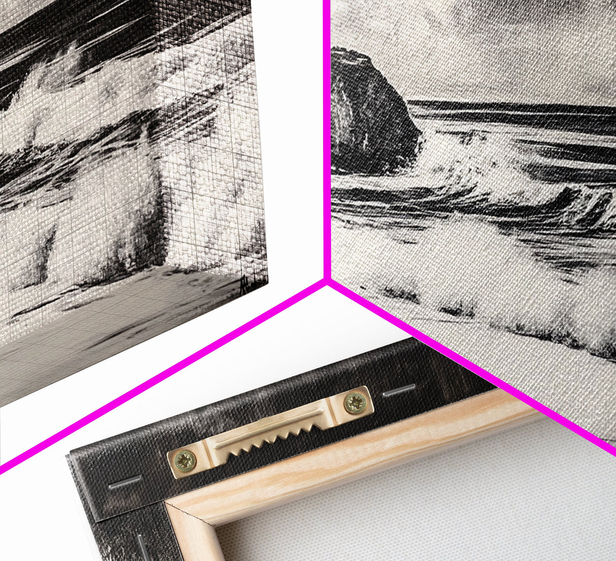 Ocean Waves, Coastal Landscape, Black and White, Framed Canvas Print, Nautical Wall Art, Minimalist Art, Living Room Wall Decor