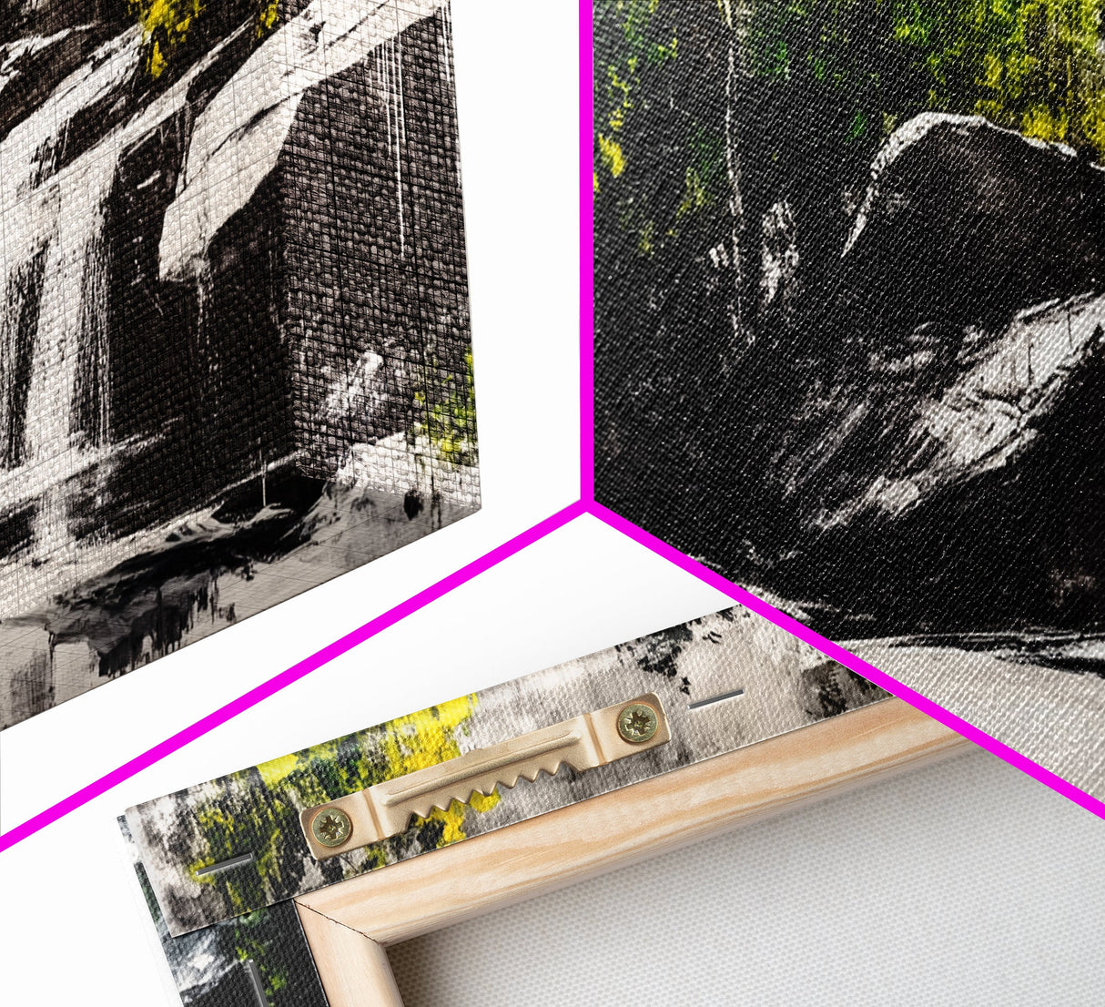 Waterfall Scene, Nature Art, Black and White Landscape, Rustic Cabin Decor, Wilderness Painting, Relaxing Wall Art, Canvas Print