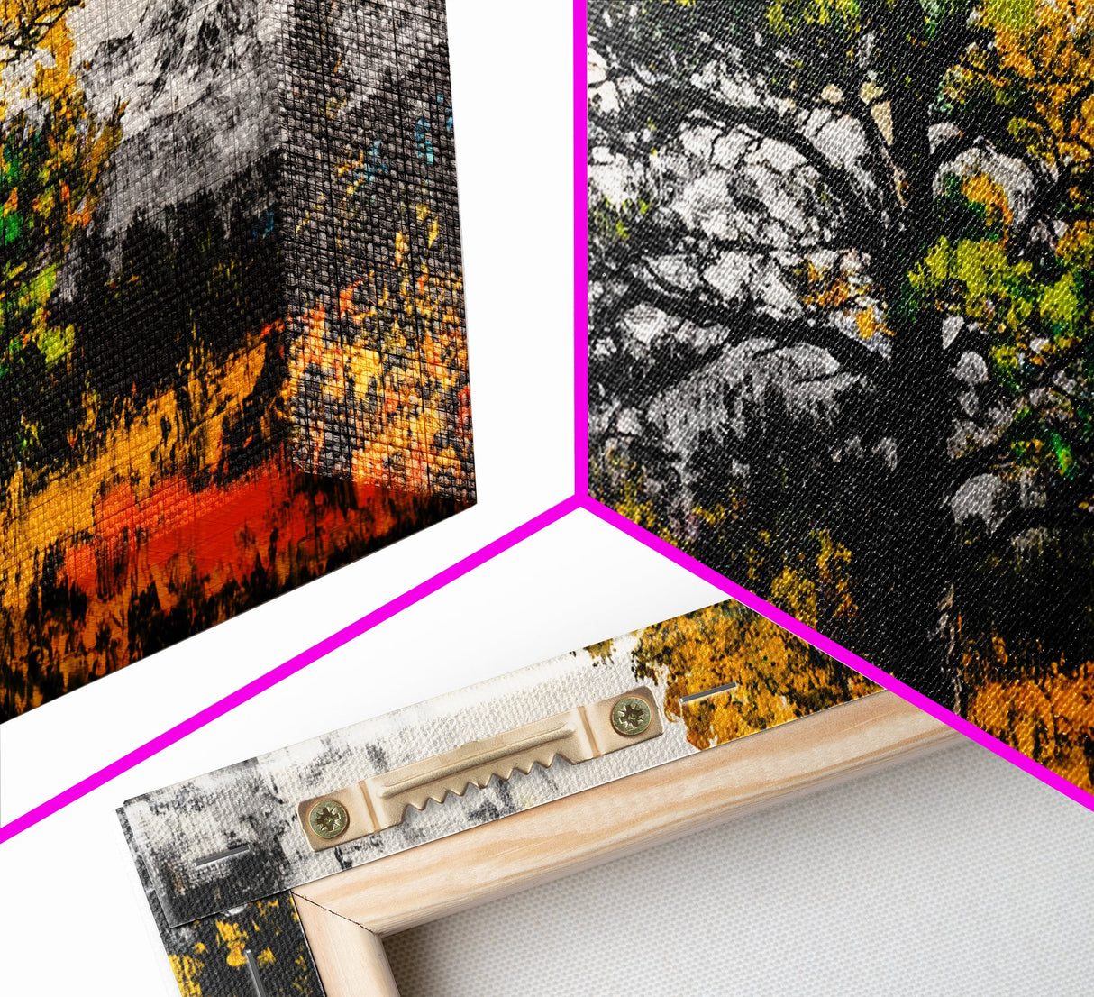 Autumn Tree Art, Mountain Landscape Painting, Fall Wall Decor, Nature Lover Gift, Framed Canvas Print, Rustic Cabin Home Accent