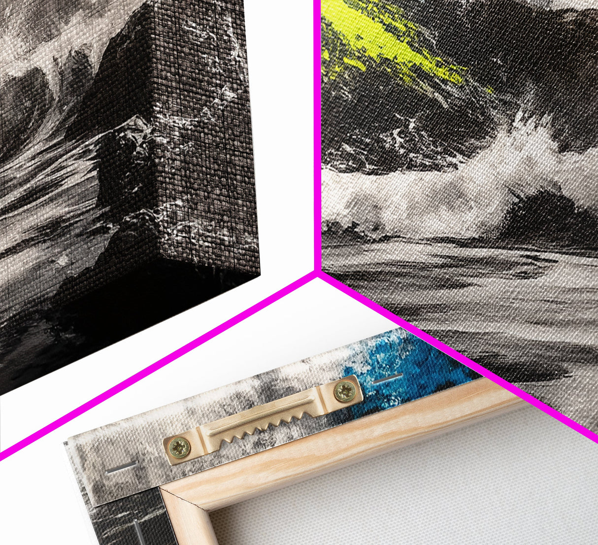Wild Waves, Ocean Storm, Dramatic Seascape, Coastal Art, Beach House Decor, Framed Canvas Print, Black and White Wall Art, Nature Painting