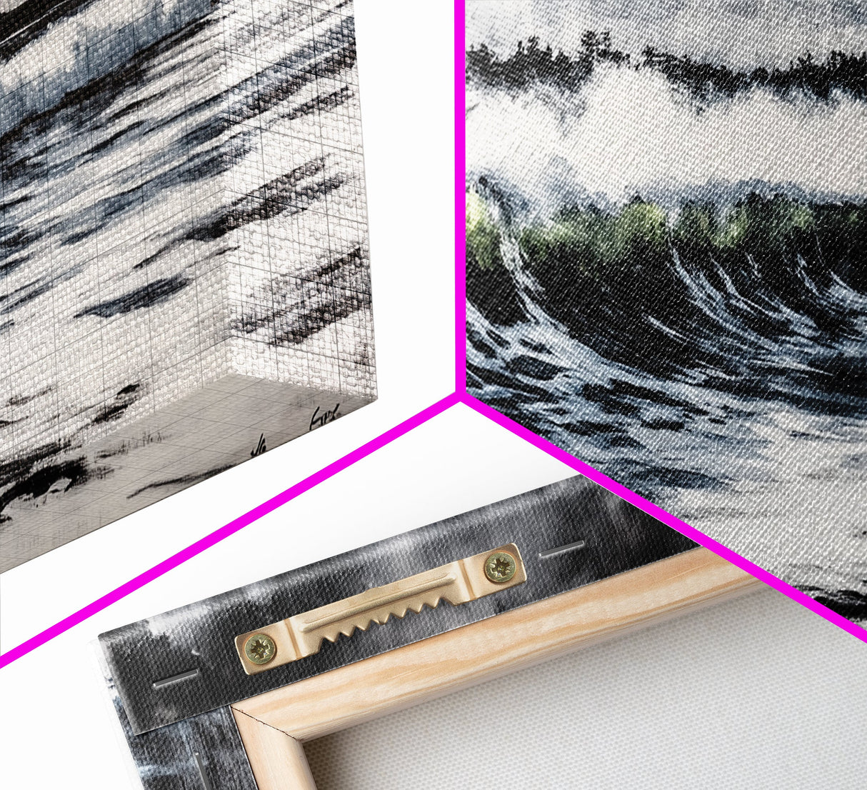 Ocean Wave, Coastal Art, Large Wall Art, Black and White Painting, Abstract Seascape, Living Room Decor, Framed Canvas Print, Beach House