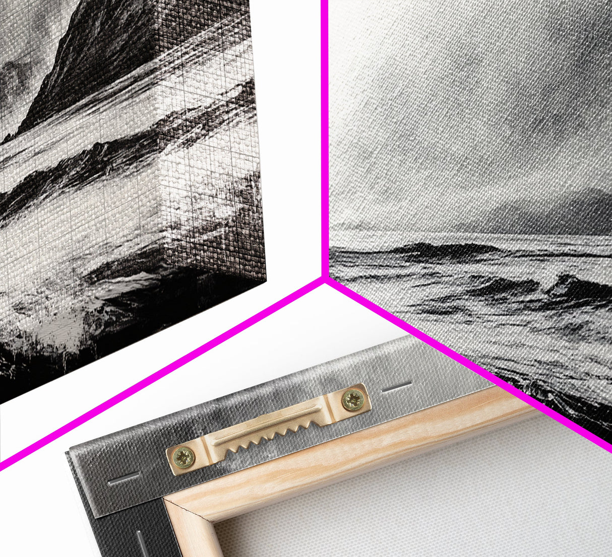 Monochrome Seascape, Dramatic Waves, Stormy Ocean, Modern Wall Art, Black and White Painting, Living Room Art, Framed Canvas Print, Gift Idea
