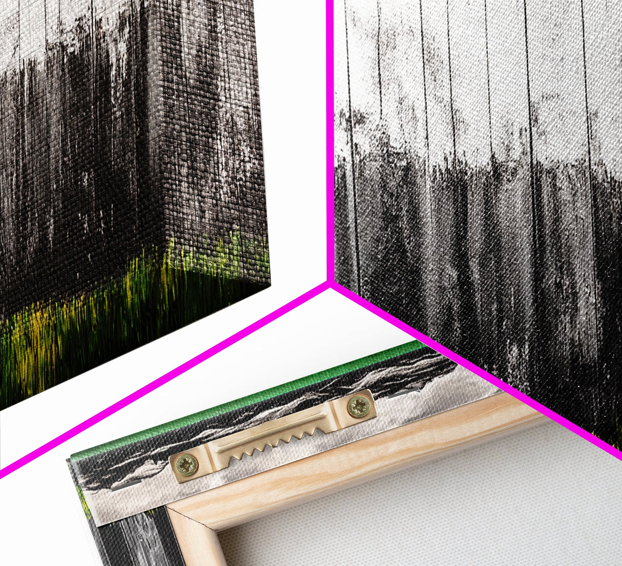 Rustic Fence, Green Landscape, Modern Country Art, Black and White with Color, Nature Inspired, Farmhouse Decor, Serene View, Canvas Print