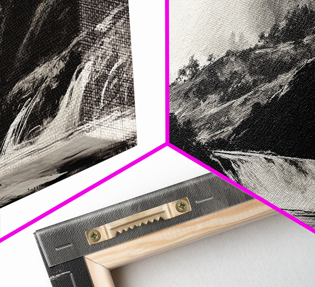 Waterfall Painting, Dramatic Nature, Mountain River, Framed Canvas Print, Monochrome Art, Nature Decor, Lodge Wall Art, Rustic Home