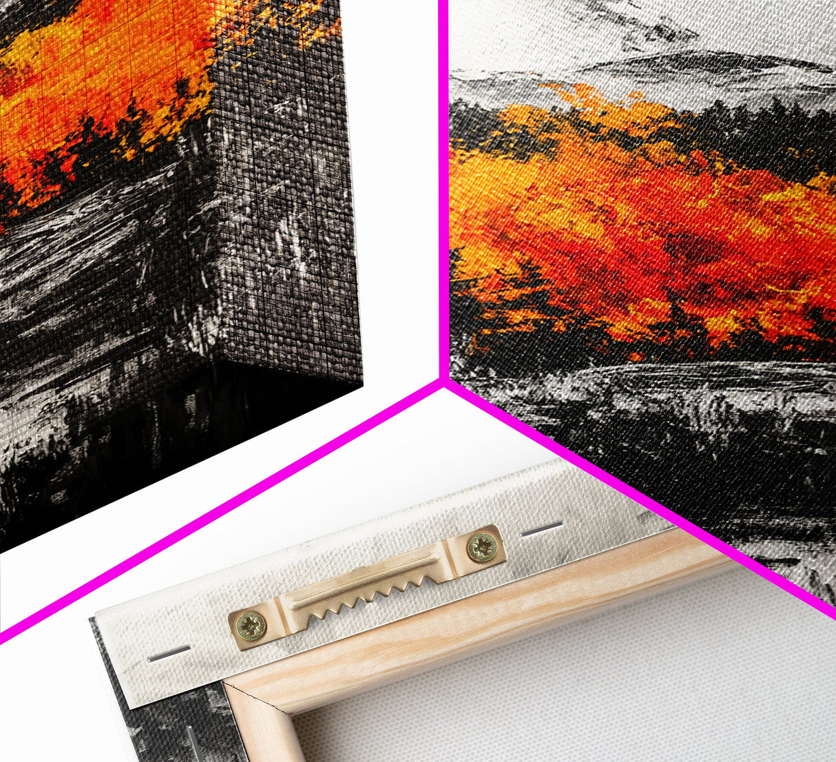 Burning Trees, Fiery Autumn Landscape, Dramatic Fall Wall Art, Modern Seasonal Home Decor, Bold Color Painting, Framed Canvas Print