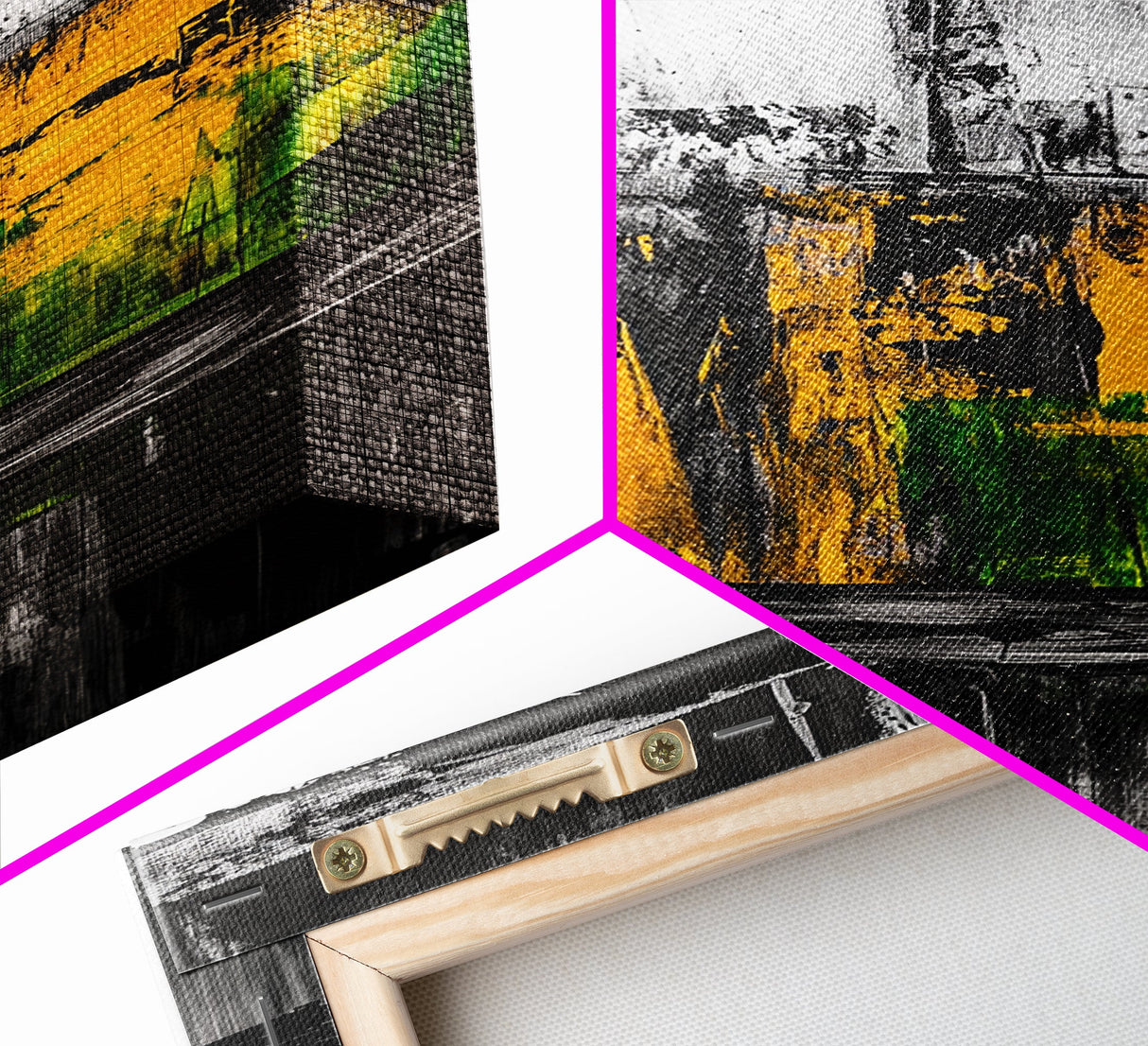 Industrial Texture, Abstract Modern Art, Yellow Green Minimalist, Contemporary Home Decor, Statement Wall, Framed Canvas Print, Gift Idea