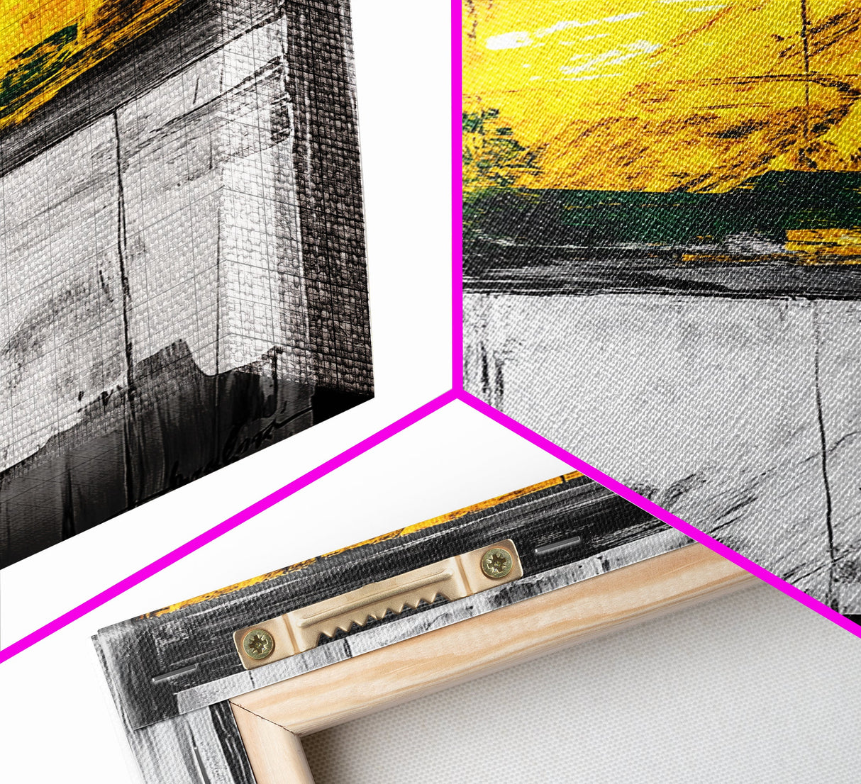 Golden Window, Abstract Rustic Wall Art, Black and White with Yellow Accents, Framed Canvas Print, Farmhouse or Entryway Wall Decor