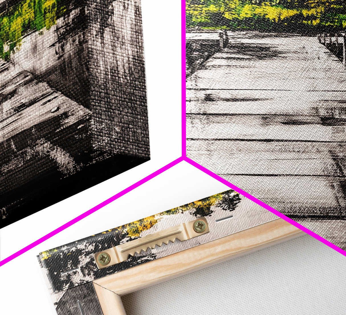 Wooden Dock View, Lake House Art, Nature Landscape Print, Rustic Wall Decor, Framed Canvas Print, Black and White Photography, Cabin Art