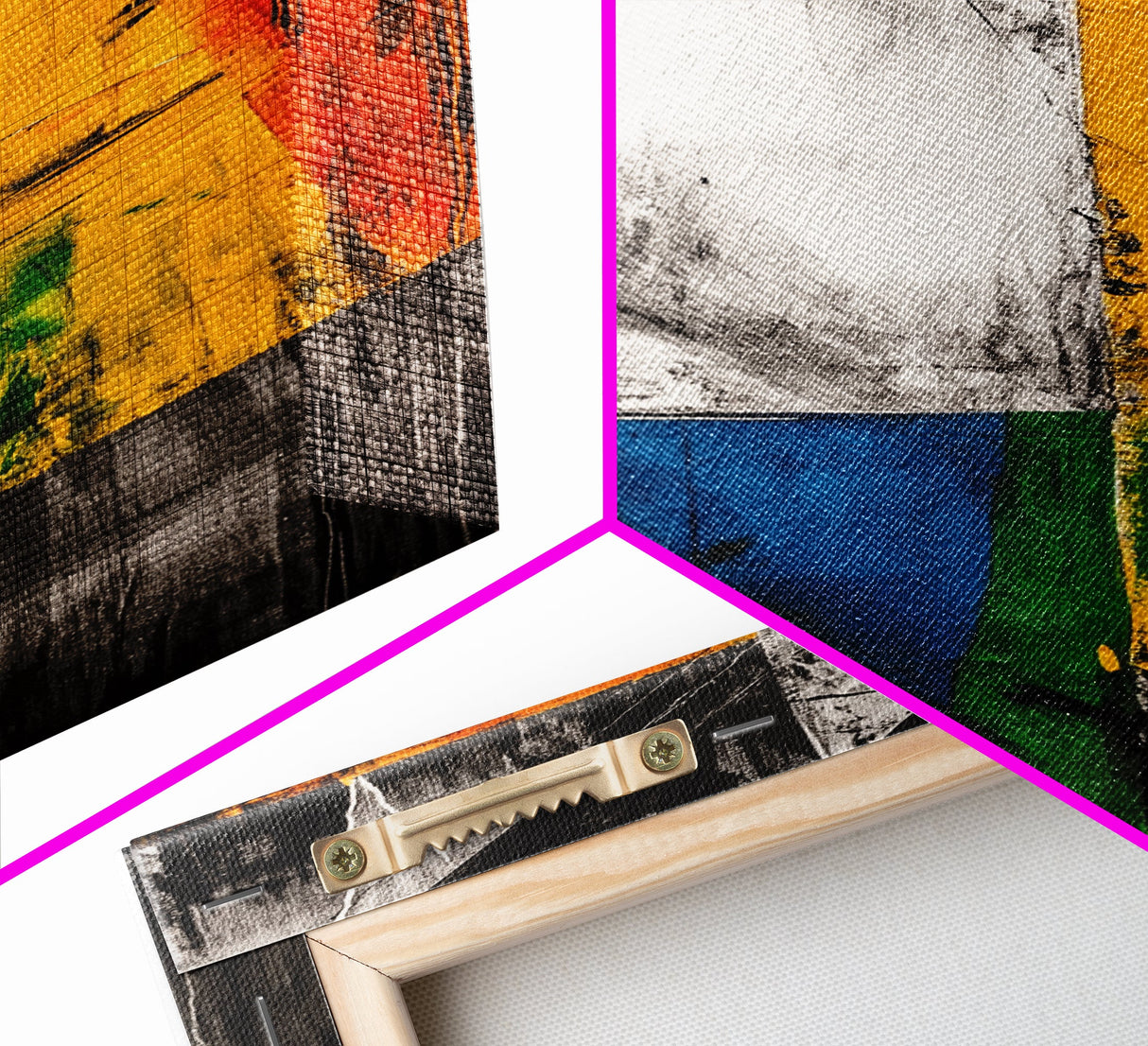 Abstract Geometric Art, Yellow Orange Blue Green, Black White Art, Minimalist Wall Decor, Contemporary Office Art, Framed Canvas Print