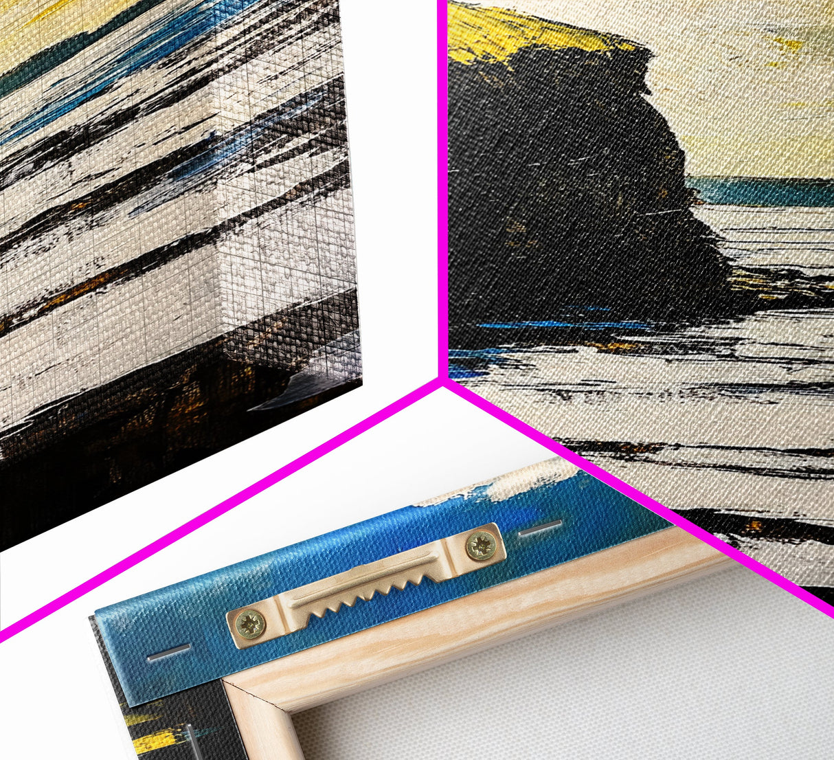 Dramatic Seascape, Cliffside View, Blue and Yellow Art, Canvas Print, Coastal Wall Decor, Beach House Artwork, Contemporary Style