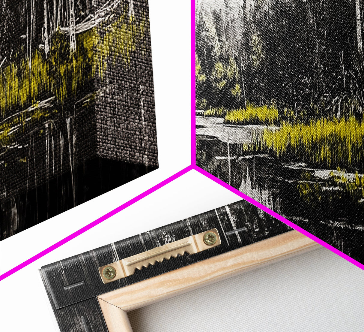 Misty Forest, Mountain Reflections, Black and White Nature Art, Framed Canvas Print, Living Room Decor, Wilderness Wall Art, Scenic Landscape