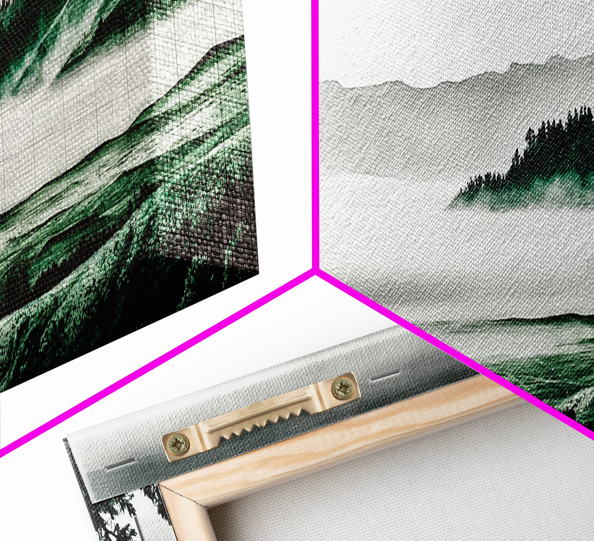 Foggy Mountains, Misty Forest Scene, Serene Nature Art, Minimalist Wall Decor, Framed Canvas Print, Bedroom Wall Art, Green Tones, Tranquil Vibes