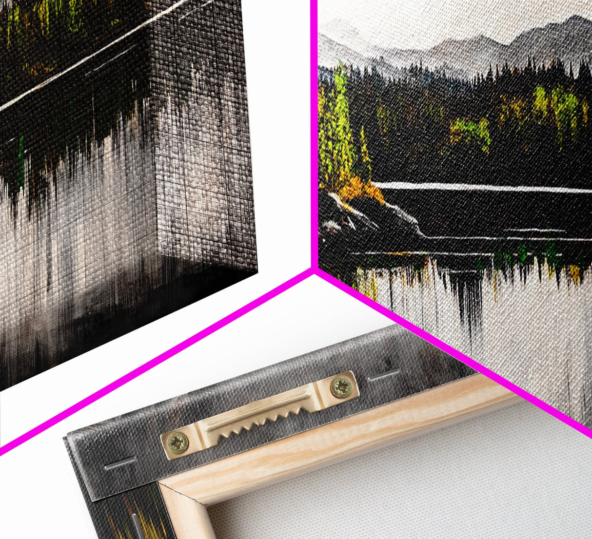 Lake Reflection, Mountain Trees, Framed Canvas Print, Serene Landscape Art, Large Nature Wall Art, Tranquil Home Decor, Bedroom Wall Art