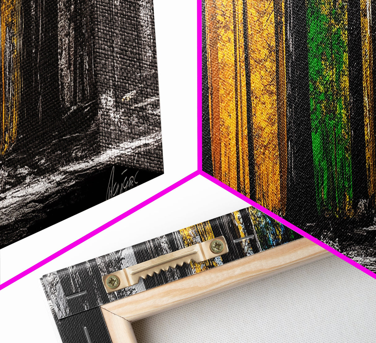Golden Forest, Tall Trees, Canvas Print, Fall Wall Art, Nature Home Decor, Minimalist Forest Painting, Modern Living Room Artwork