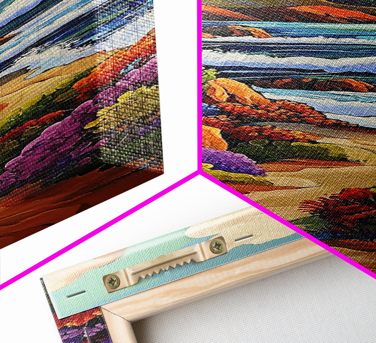 Ocean Cliffside, Wildflowers Path, Canvas Print colorful coastal path painting, vibrant nature landscape, modern beach art, kitchen wall decor