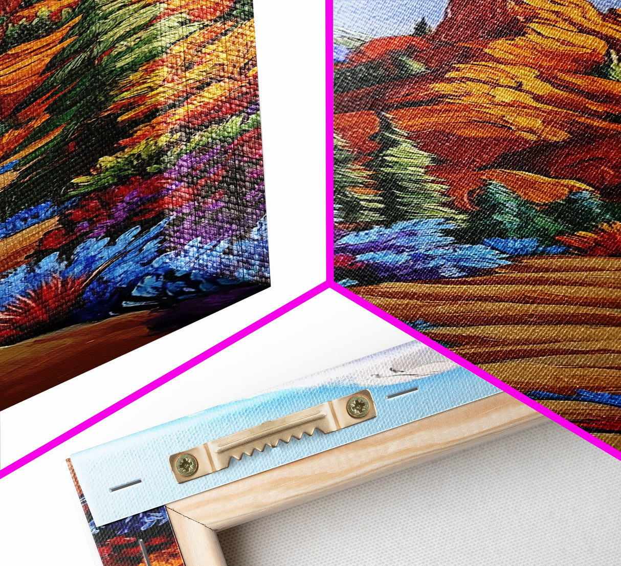 Trail Path, Wildflowers, Mountain View, Nature Escape Scene, Framed Canvas Print, Rustic Boho Wall Art, Cabin Entryway Decor