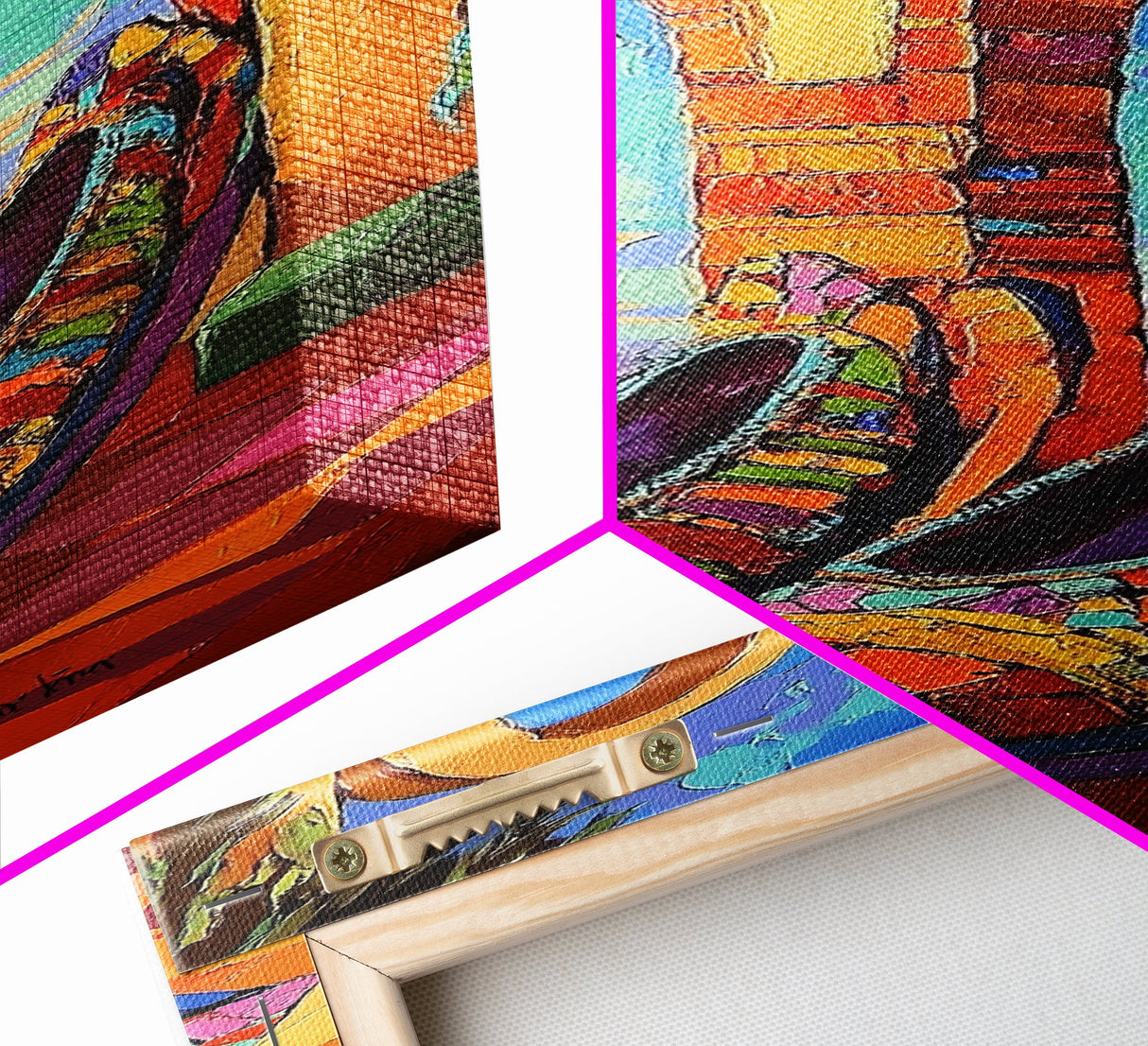 Shoes Archway, Sunset, Canvas Print, Colorful heels with sunset archway background painting, eclectic fashion art, bedroom decor