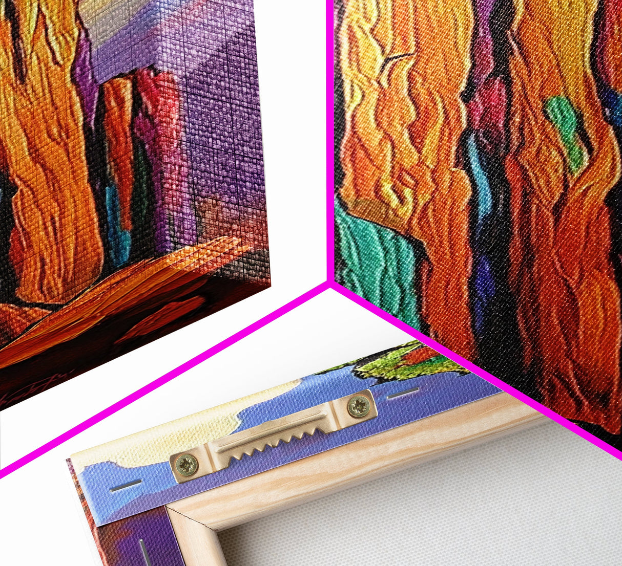 Desert Tower, Colorful Nature – Modern Southwest Wall Art, Cactus Inspired Decor, Framed Canvas Print, Eclectic Living Room Art