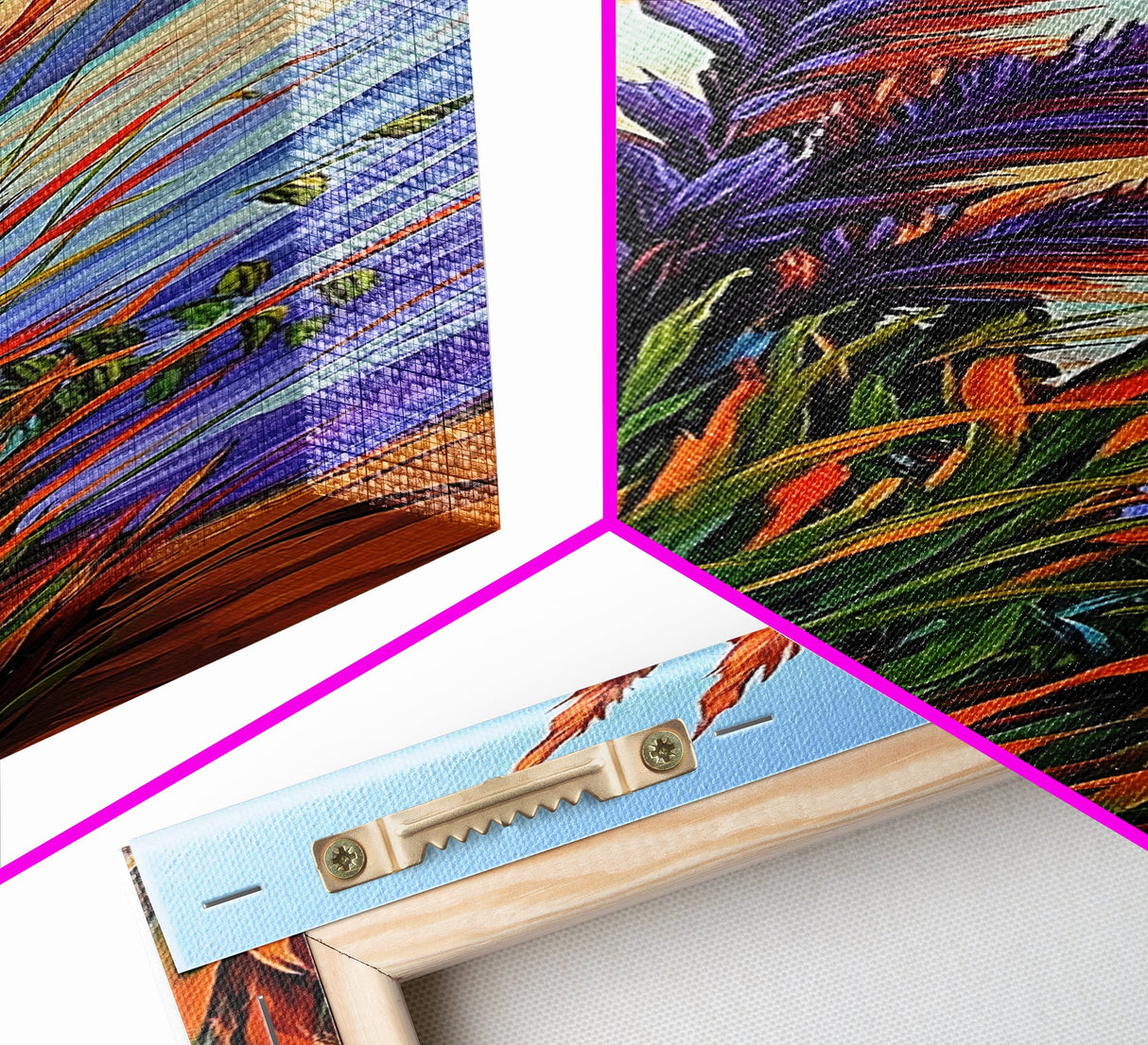 Feather Grass, Sunset Field, Colorful Coastal Landscape, Framed Canvas Print, Boho Bedroom Wall Art, Nature Inspired Living Room Decor
