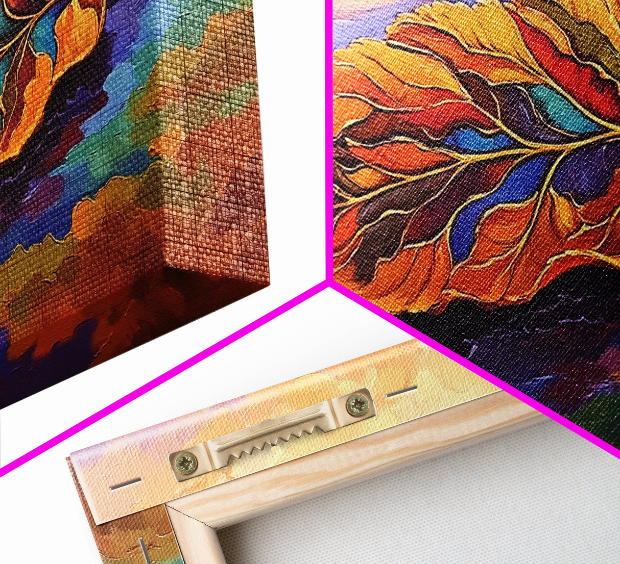 Leaf Autumn, Abstract, Abstract multicolor leaf on vibrant landscape background, Framed Canvas Print, Fall seasonal art, leaf print