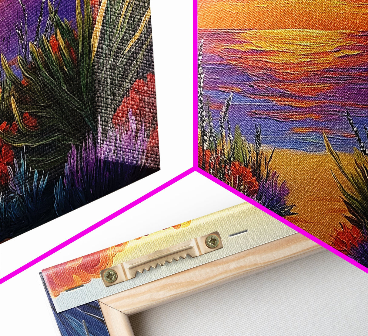 Sunset Ocean, Path, Canvas Print, Coastal sunset landscape, hallway tropical art, bright colorful decor, Beach House Wall Art