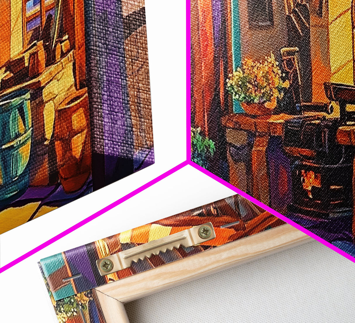 Rustic Kitchen, Mexican, Decor, Framed Canvas Print of rustic kitchen, Kitchen Wall Art, warm tones, bohemian style interior decor