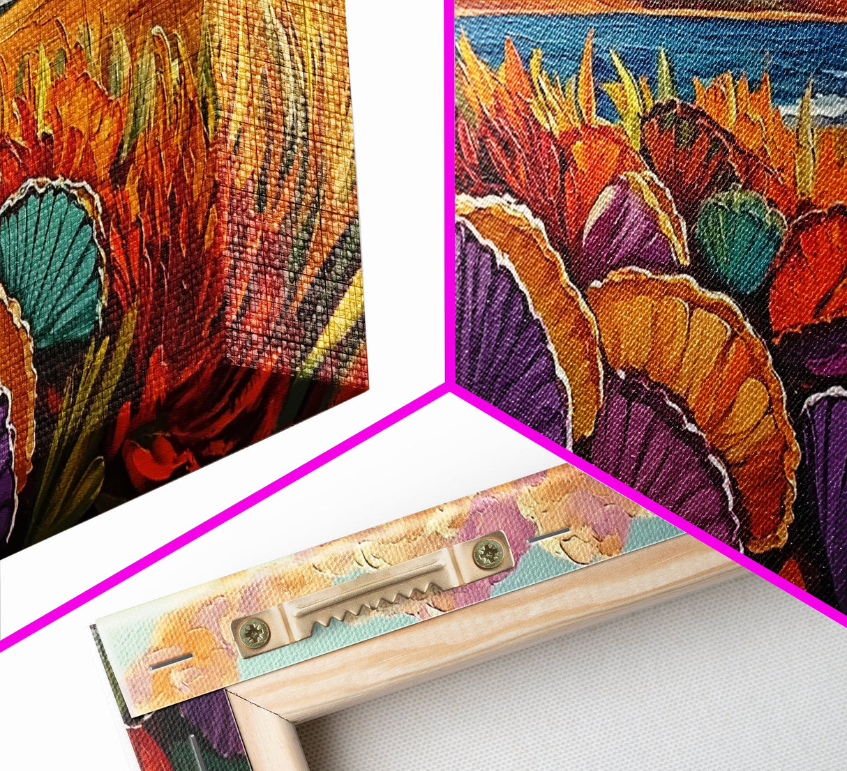 Beach Shells, Coastal, Colorful, Framed Canvas Print, tropical seashell wall art, beach boho decor, vibrant summer bathroom art