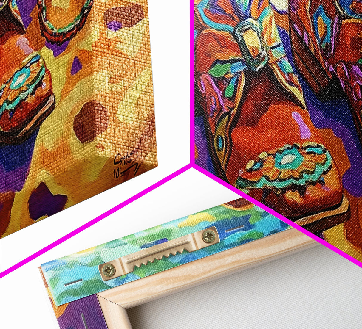 Shoes Beach, Jewelry, Colorful, Framed Canvas Print, southwest fashion art, boutique style, walk-in closet art, fashion studio wall art