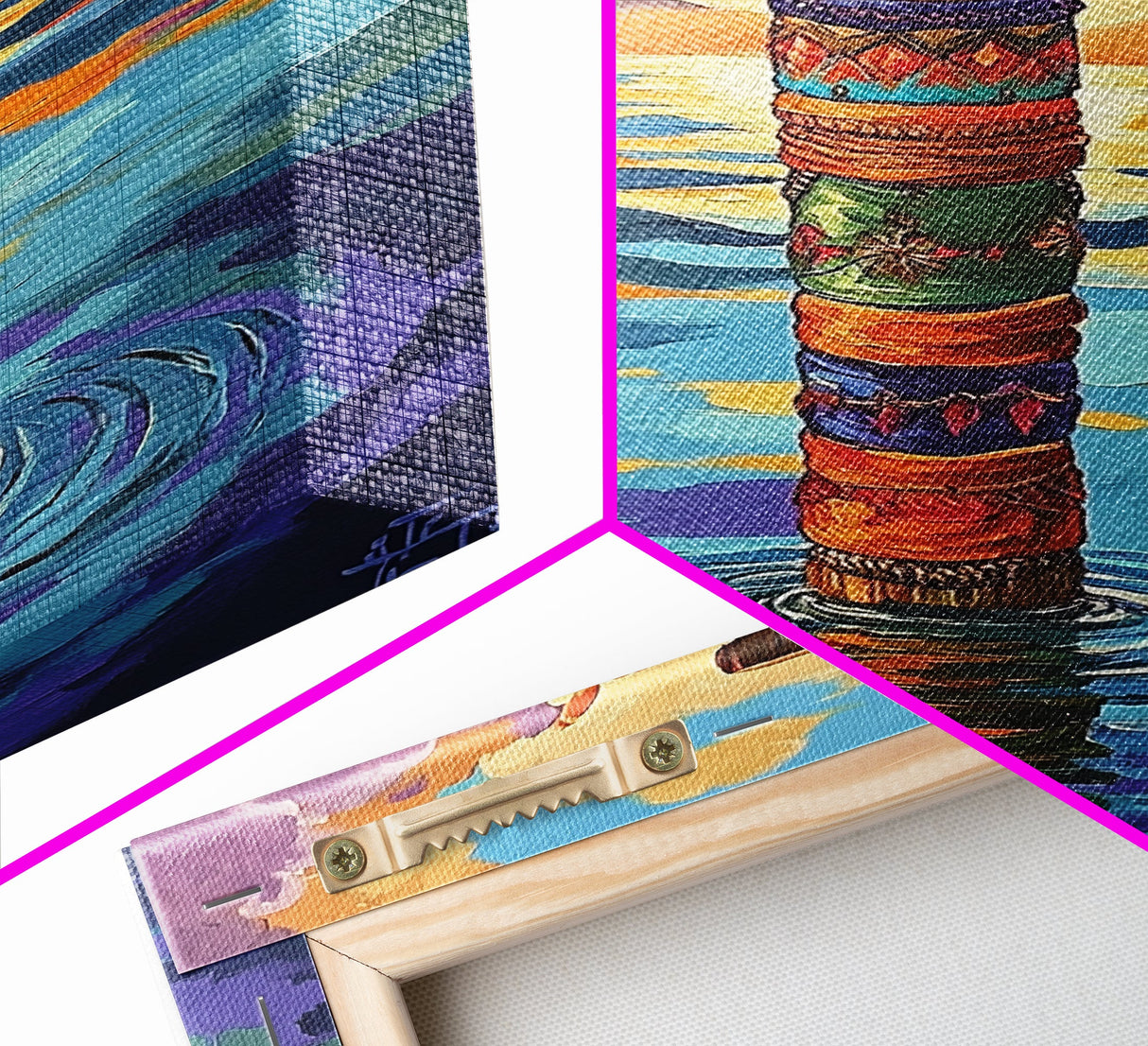 Tribal Water, Pole, Peaceful, Framed Canvas Print tranquil ocean pole artwork, tribal inspired sea painting, boho decor, hallway wall art