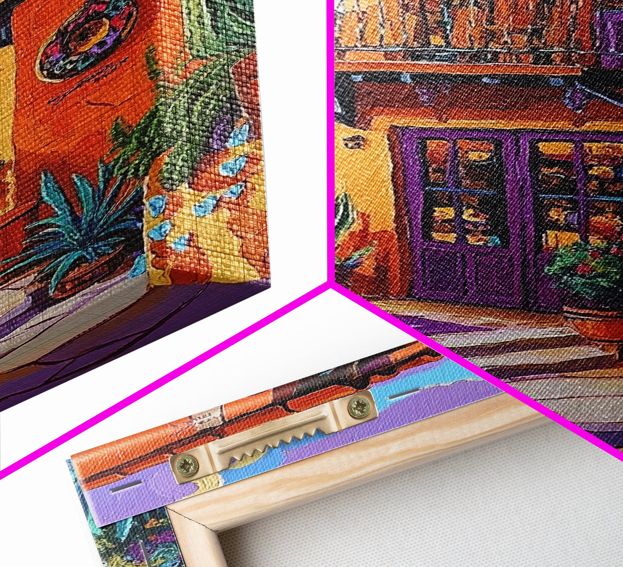 Southwest Home, Colorful, Balcony, Canvas Print vibrant Mexican house wall art, festive living room decor, textured boho painting