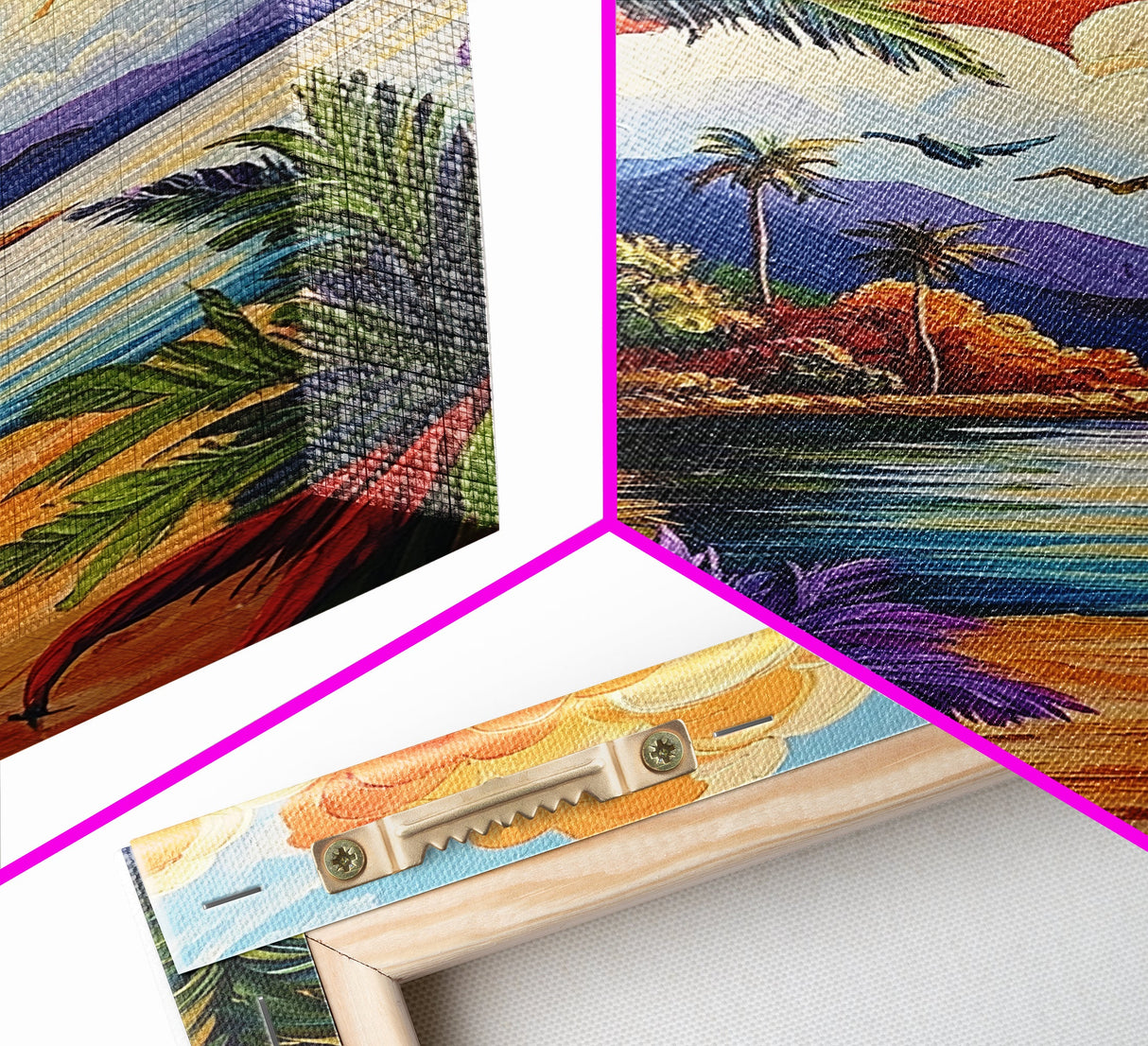 Sunset Palms, Ocean, Autumn, Framed Canvas Print coastal tropical wall art, bold sunset palm decor, boho living room art, beach house vibe