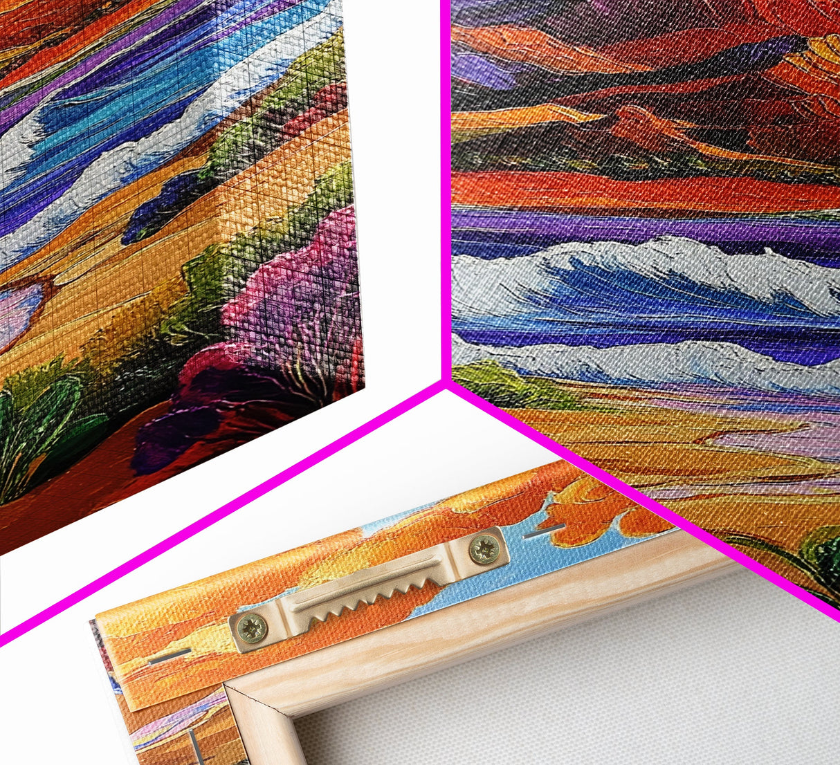 Mountain Coast, Sunset, Bold Desert Landscape Painting, Nature Adventure Art, Office Wall Decor, Framed Canvas Print
