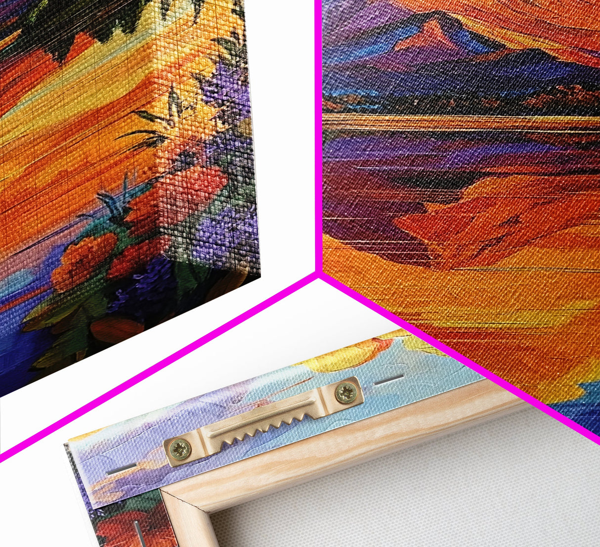 Mountain Reflection, Lake, Sunset, Framed Canvas Print, Vibrant Nature Wall Art, Rustic Cabin Decor, Bold Sunset Landscape Painting