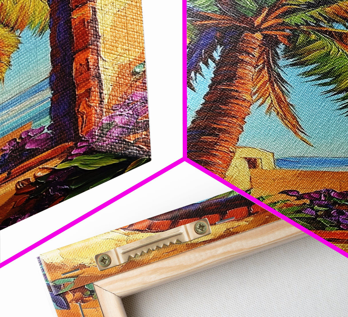 Palm Tree, Tropical Window, Coastal Home, Framed Canvas Print, beach wall art, boho art, Mediterranean decor, Kitchen Wall Art