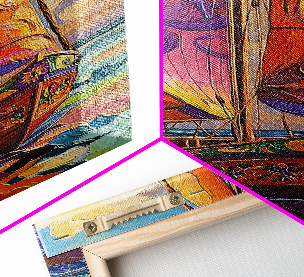 Sailboat Painting, Ocean Breeze, Colorful Nautical, Sunset Boat, Framed Canvas Print, Coastal Wall Art, beach house decor, vivid art