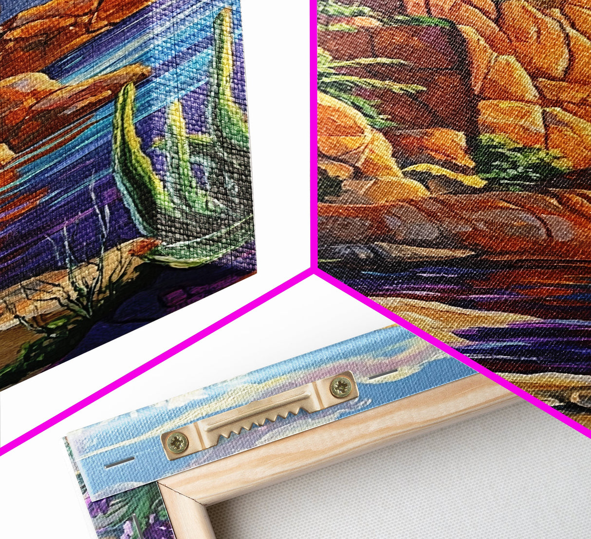 Desert Cliffside, Ocean View, Nature Painting, Colorful Landscape, Living Room Wall Art, Framed Canvas Print, Southwest Home Decor