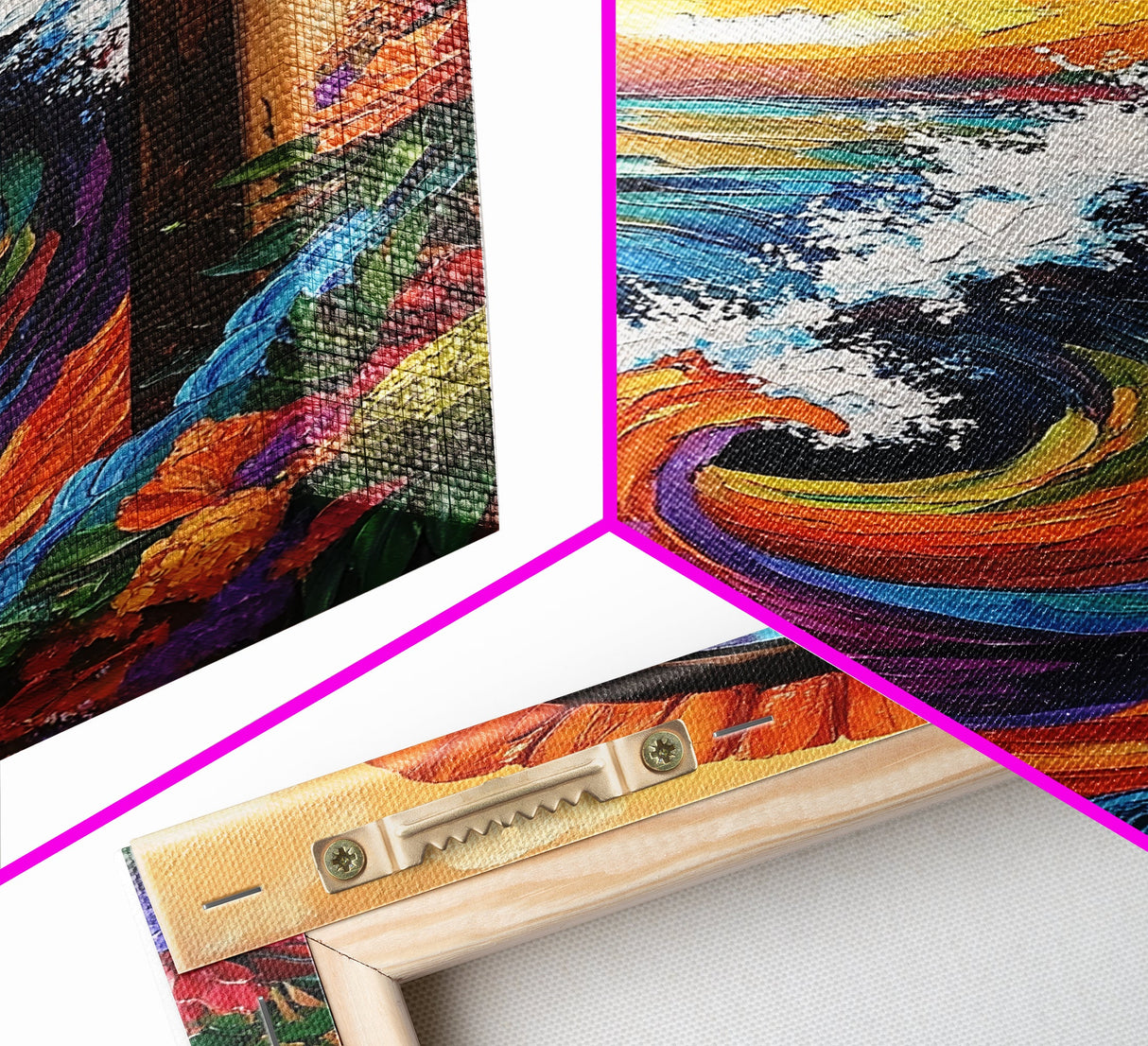 Ocean Wave Portal, Whimsical Sea Art, Sunset Coastal Decor, Framed Canvas Print, Living Room Accent, Vivid Nautical Painting